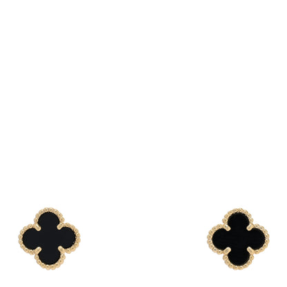 Van Cleef & Arpels 18K Yellow Gold Black Onyx Sweet Alhambra Earrings 1 of 5
