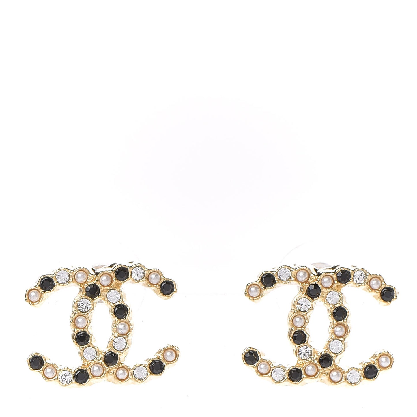 Resin Pearl Crystal CC Earrings Gold Black