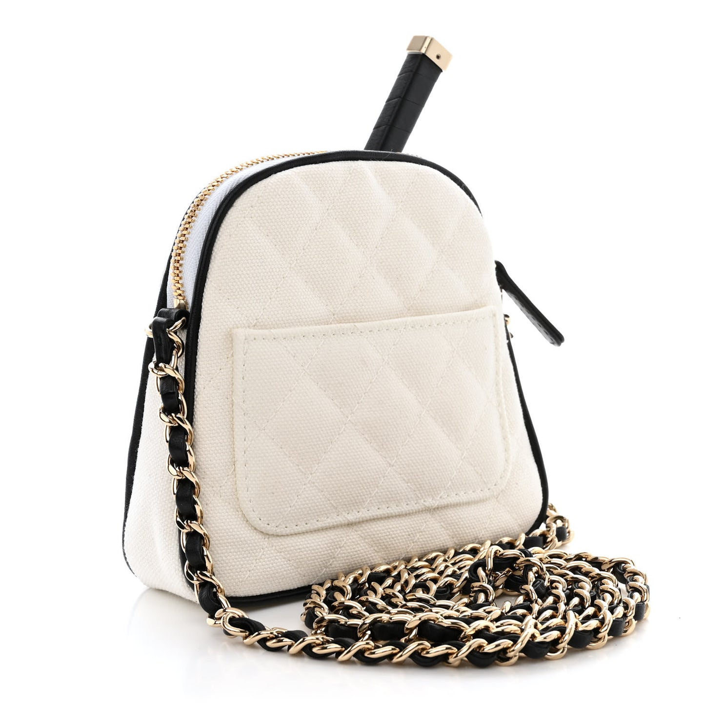 Canvas Calfskin Tennis Racket Mini Bag White Black
