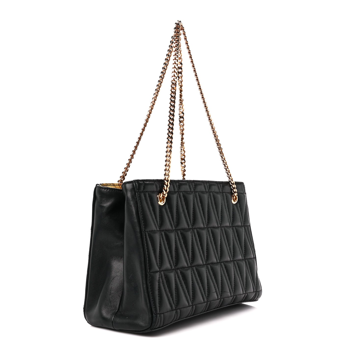 Nappa Barocco Quilted Small Virtus V Chain Shoulder Bag Black