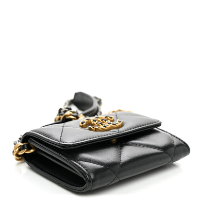 Chanel Lambskin Quilted Chanel 19 Flap Coin Purse With Chain Black 4 of 10