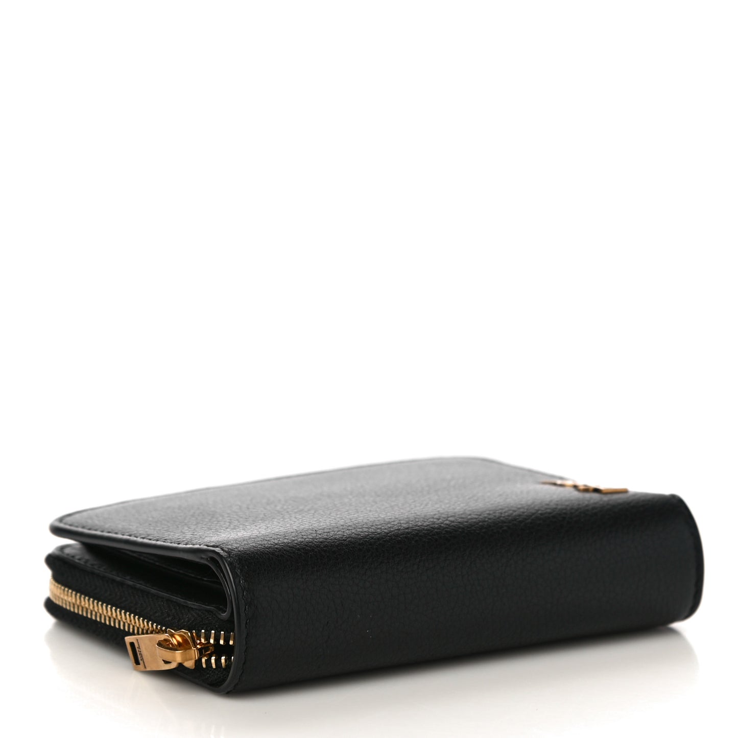 Grained Calfskin Tiny Monogram Compact Zip Around Wallet Black