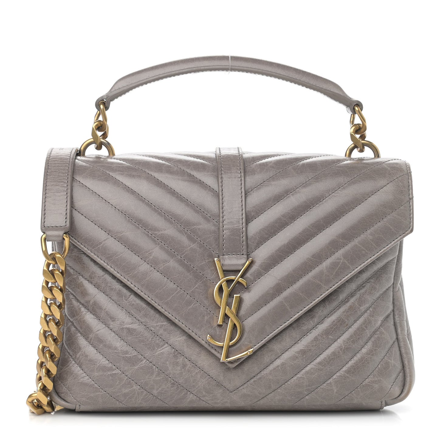 Waxed Calfskin Matelasse Chevron Medium Monogram College Bag Fog Gray