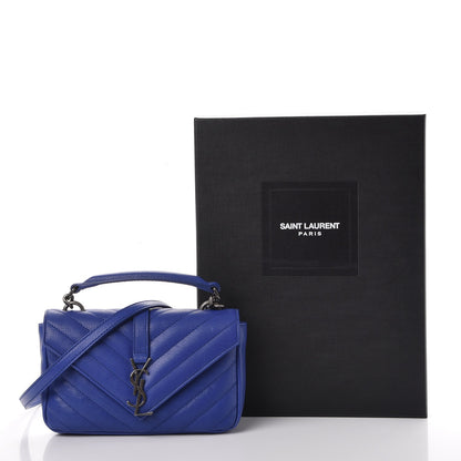 Saint Laurent Sheepskin Matelasse Chevron Monogram College Chain Wallet Royal Blue 8 of 8
