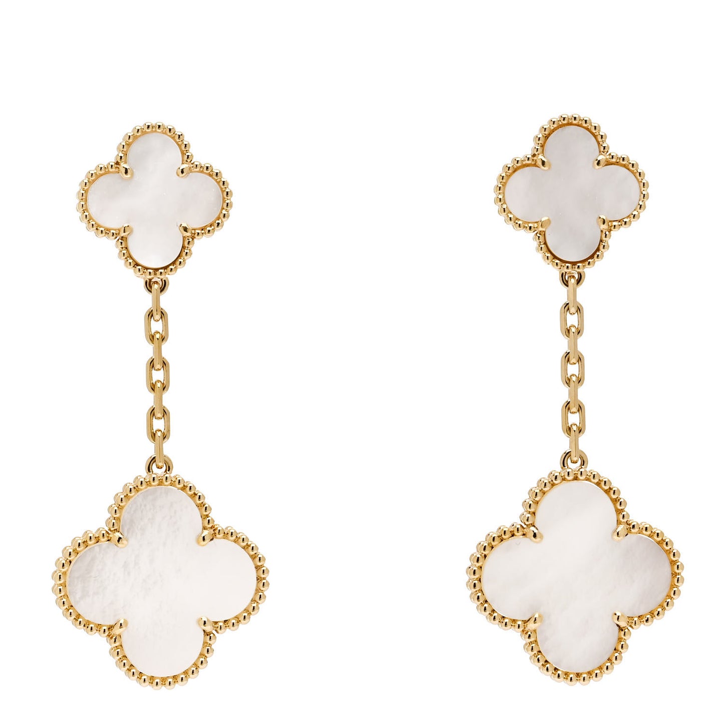 VAN CLEEF & ARPELS 18K Yellow Gold Mother of Pearl 2 Motifs Magic Alhambra Earrings