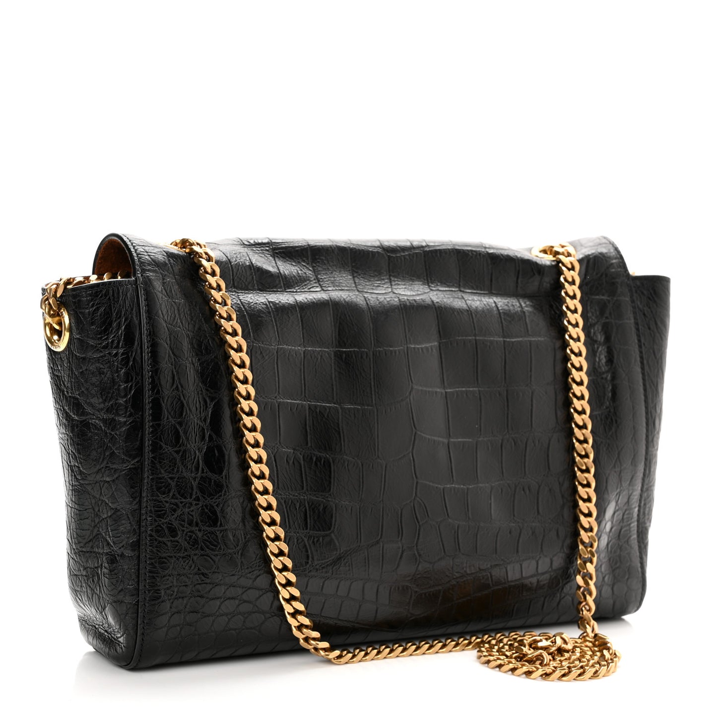 Calfskin Crocodile Embossed Suede Medium Reversible Monogram Kate Satchel Military Taupe