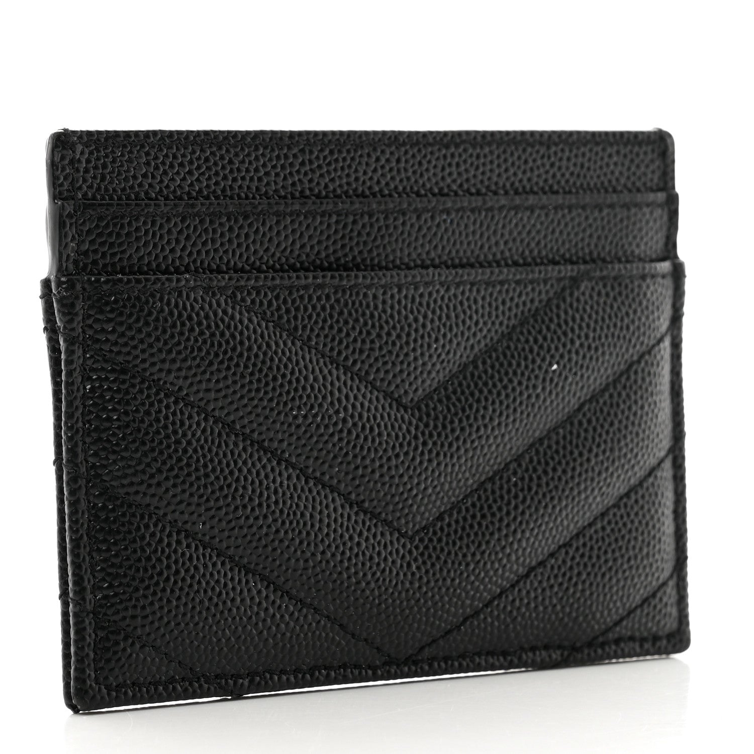 Saint Laurent Grain De Poudre Matelasse Chevron Monochrome Monogram Credit Card Case Black 3 of 8