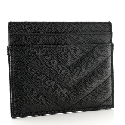 Saint Laurent Grain De Poudre Matelasse Chevron Monochrome Monogram Credit Card Case Black 3 of 8