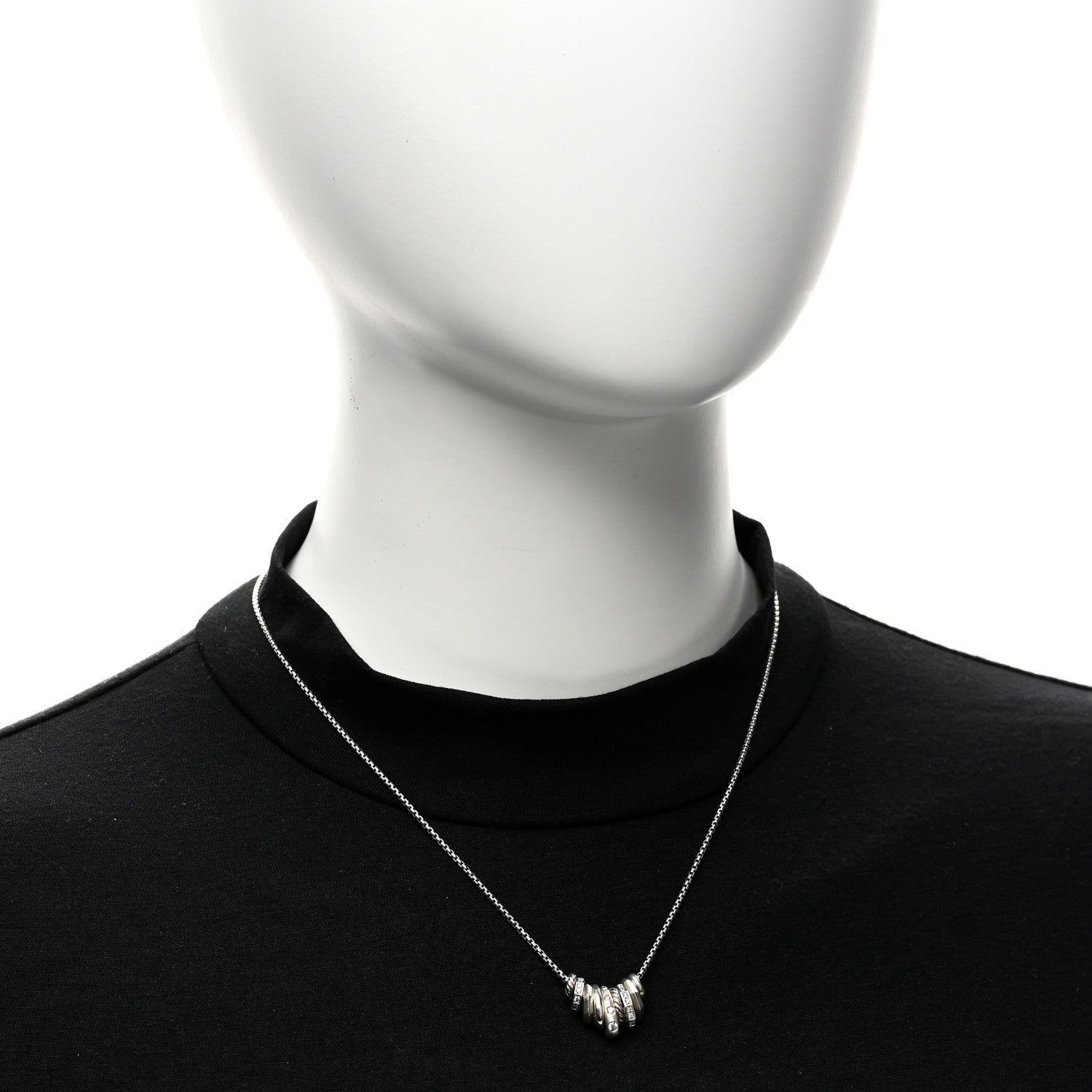 David Yurman Sterling Silver Diamond Stax Rondelle Pendant Necklace 2 of 4