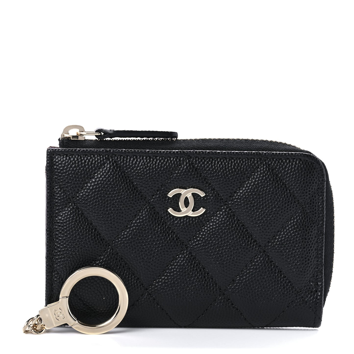 Caviar Quilted Zipped Key Holder Case Black