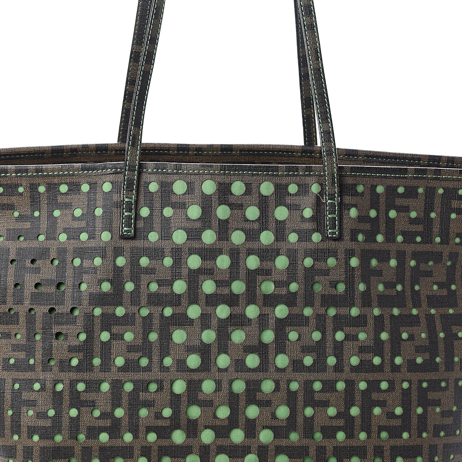 Fendi Zucca Spalmati Perforated Medium Roll Tote Tobacco Verde Pisel 6 of 9