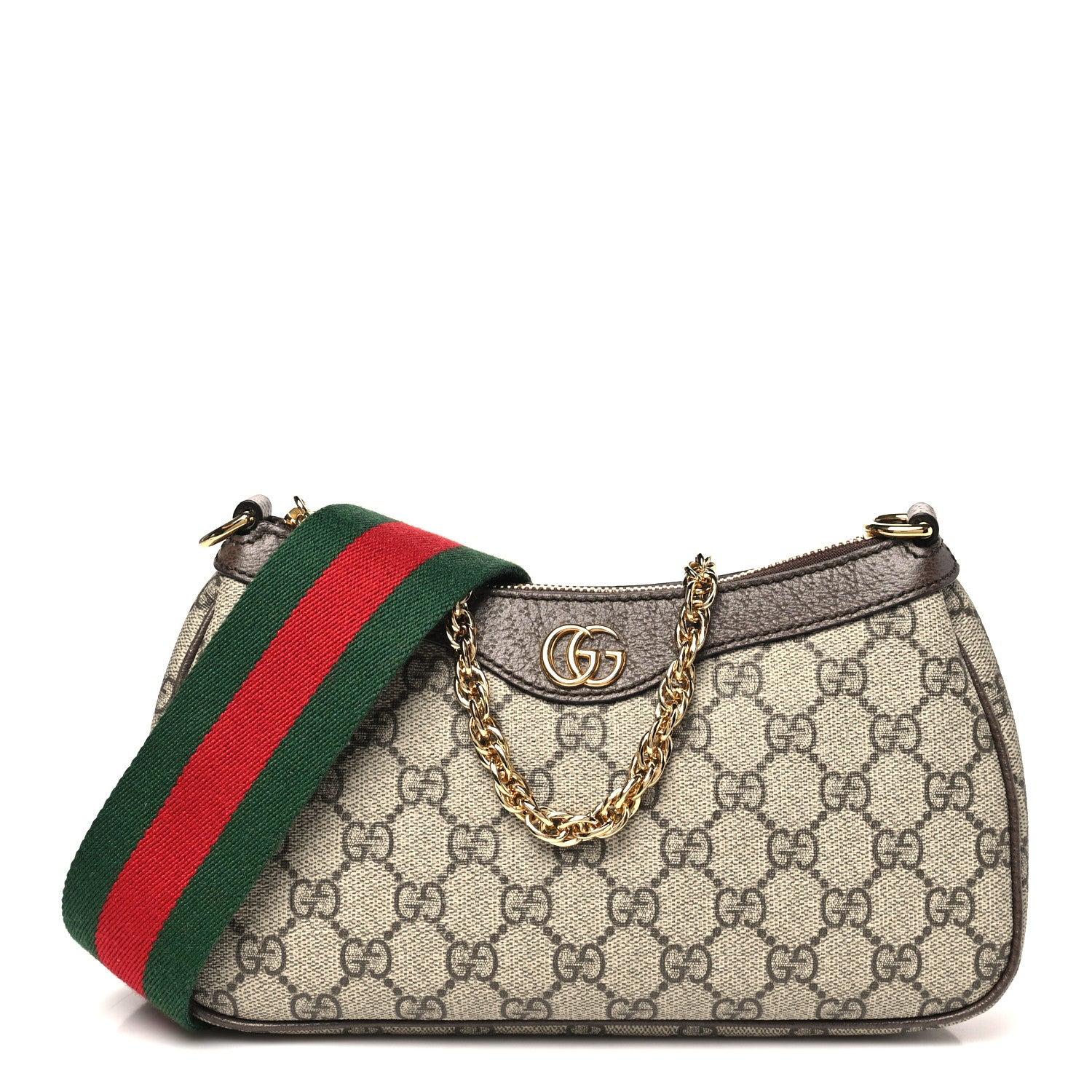 Gucci GG Supreme Monogram Textured Dollar Calfskin Web Small Ophidia GG Handbag Beige Ebony New Acero 1 of 11
