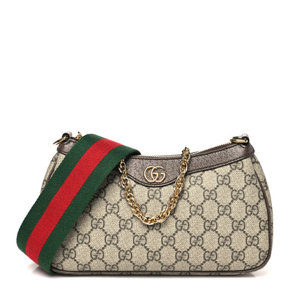 Gucci GG Supreme Monogram Textured Dollar Calfskin Web Small Ophidia GG Handbag Beige Ebony New Acero 1 of 11