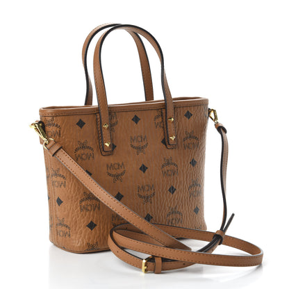 MCM Visetos Mini Anya Top Zip Shopper Tote Cognac 3 of 9