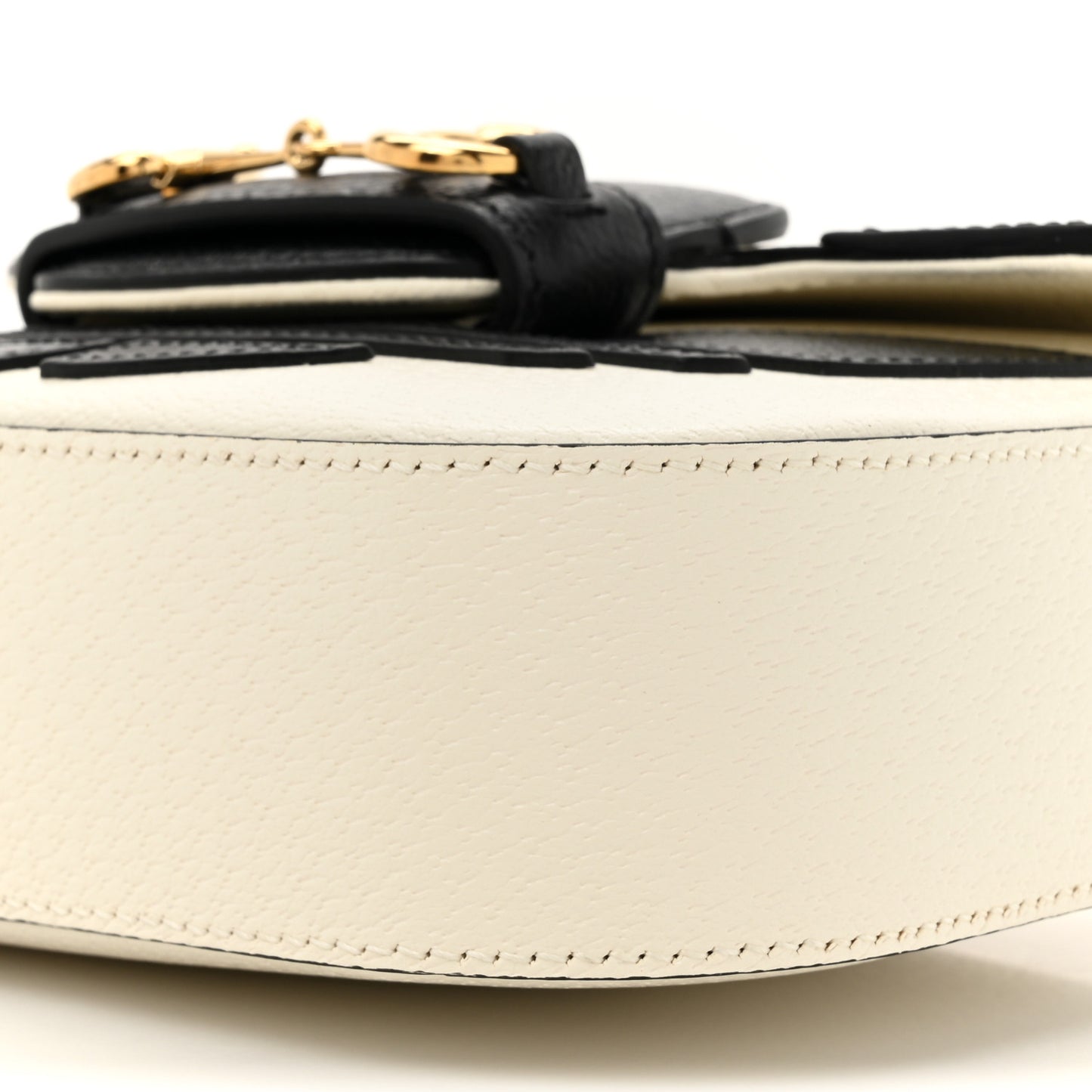 X ADIDAS Textured Dollar Calfskin Web Trefoil Mini Horsebit 1955 Shoulder Bag Off White Black