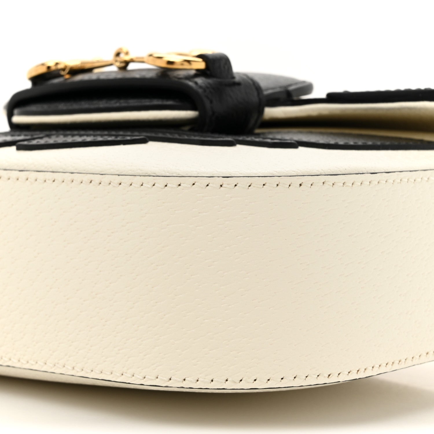 Gucci X ADIDAS Textured Dollar Calfskin Web Trefoil Mini Horsebit 1955 Shoulder Bag Off White Black 8 of 10