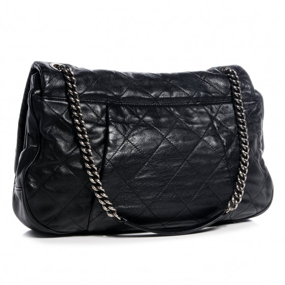 Calfskin Coco Pleats Flap Black