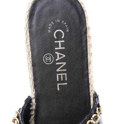 Chanel Lambskin Grosgrain Quilted CC Chain Espadrille Mules 40 Black 6 of 10