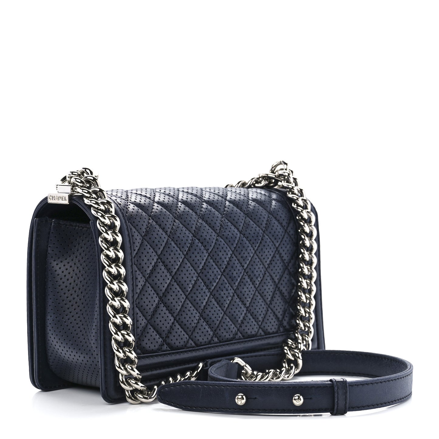 Lambskin Perforated Medium Boy Flap Navy
