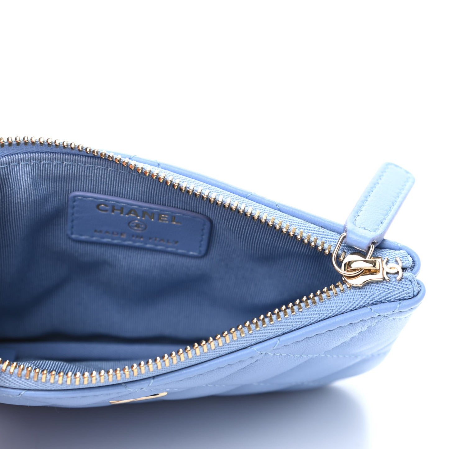 Lambskin Quilted Small Cosmetic Case Light Blue