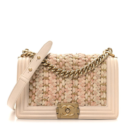 Chanel Braided Tweed Lambskin Medium Boy Flap Pink 1 of 10