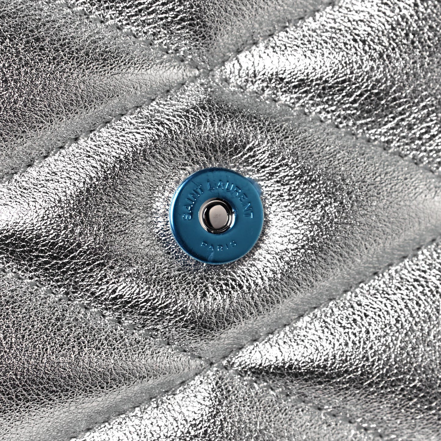 Metallic Lambskin Quilted Sade Puffer Envelope Clutch Argento