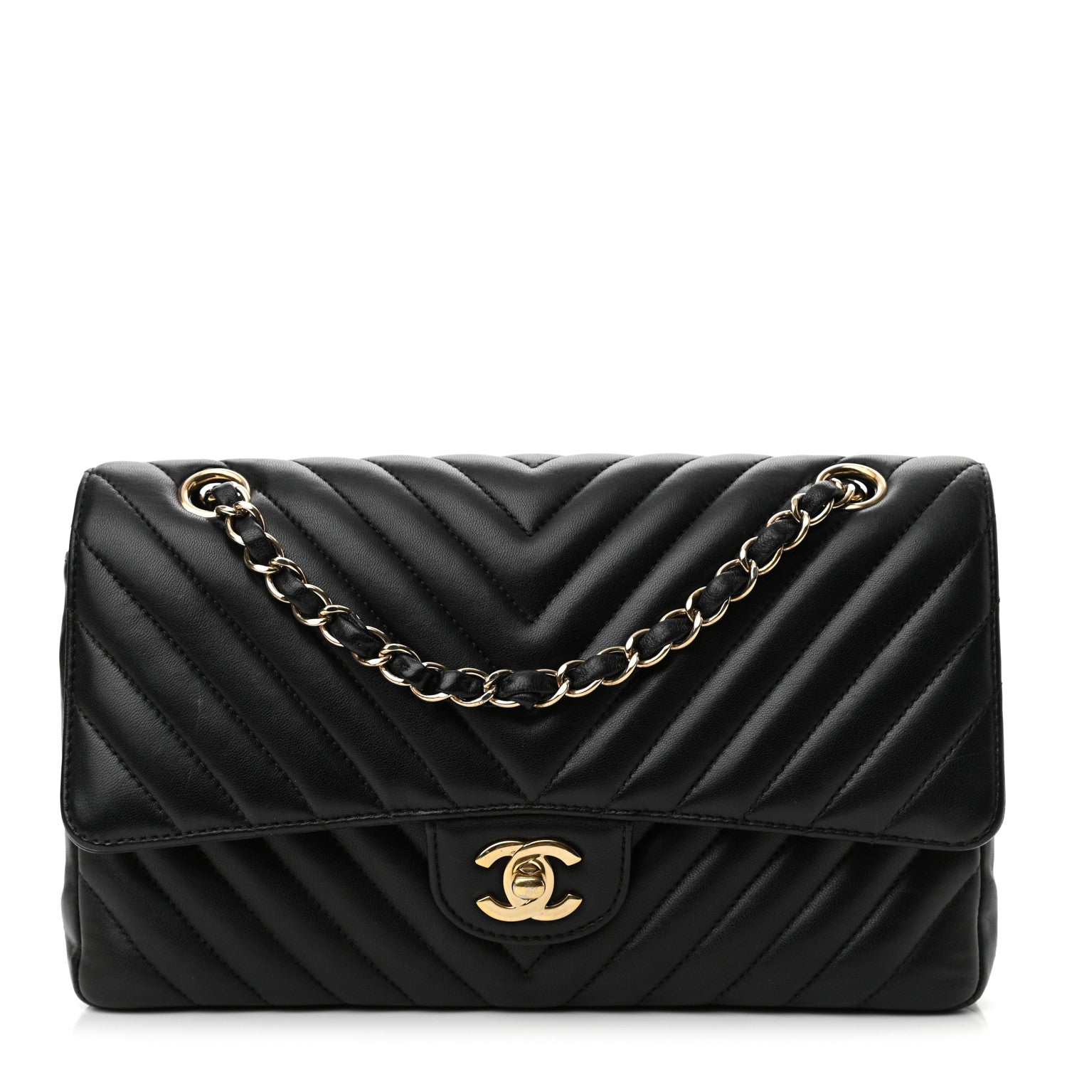 Chanel Lambskin Chevron Quilted Medium Double Flap Black 1 of 11