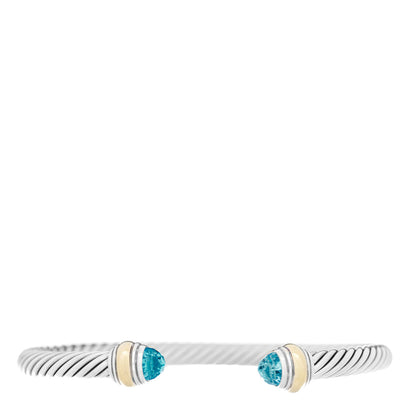 David Yurman Sterling Silver 14K Yellow Gold Blue Topaz 5mm Cable Classics Bracelet 2 of 6