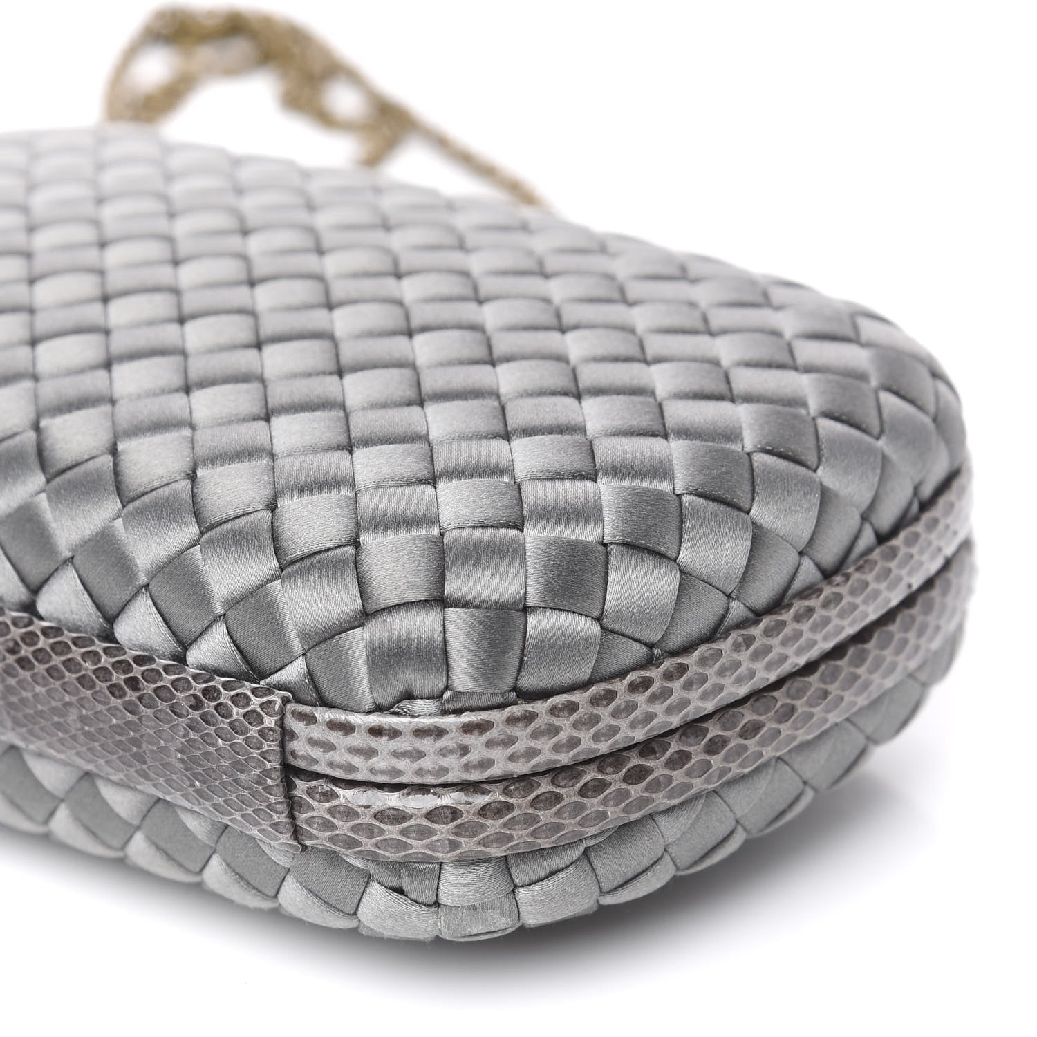 Bottega Veneta Satin Ayers Intrecciato Chain Knot Clutch Grey 7 of 8