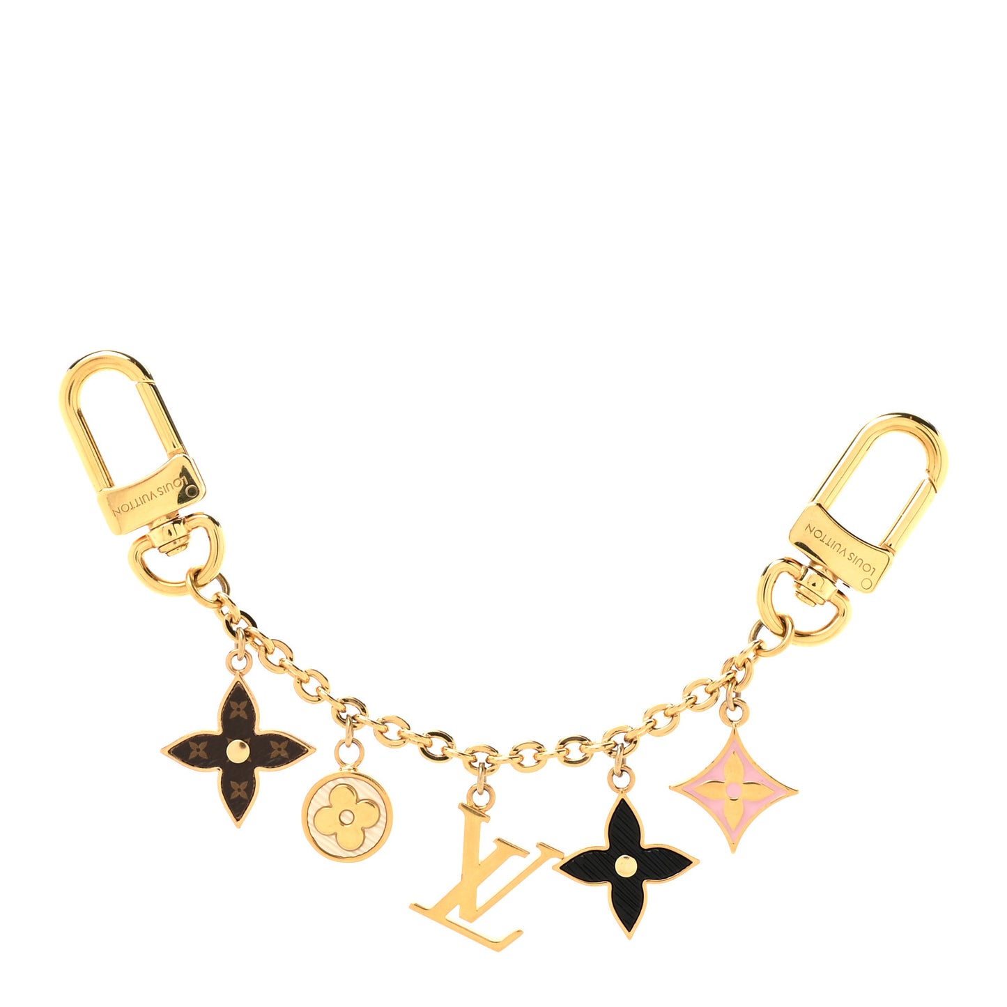 Brass Enamel Fleur De Monogram Bag Charm Chain Gold