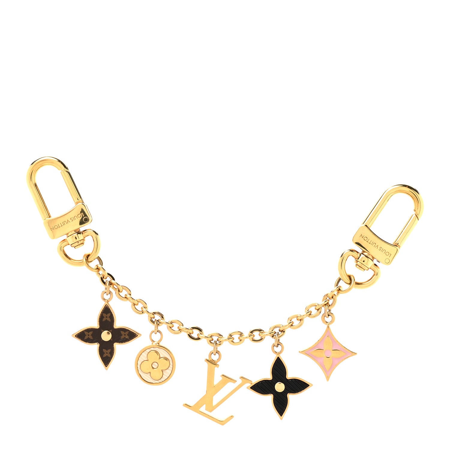 Louis Vuitton Brass Enamel Fleur De Monogram Bag Charm Chain Gold 1 of 3