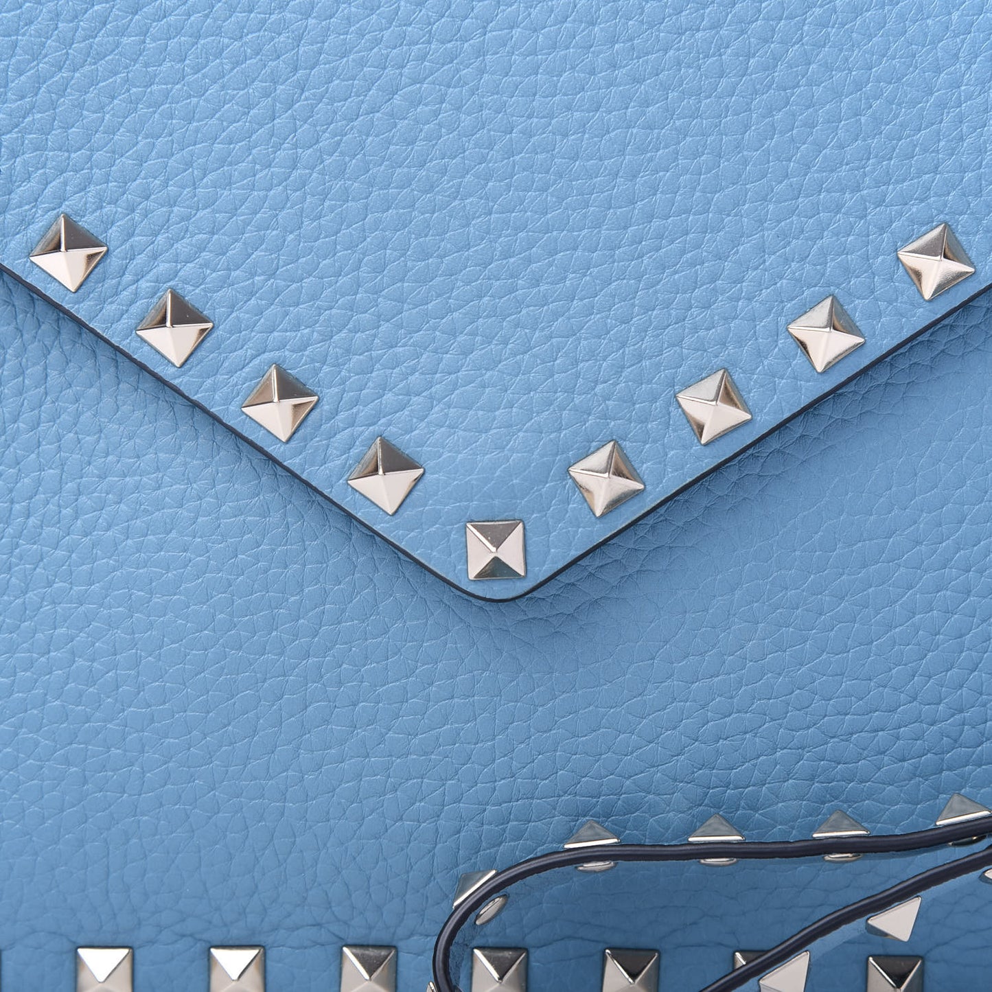 Pebbled Calfskin Medium Rockstud Envelope Flat Wristlet Pouch Atlantique