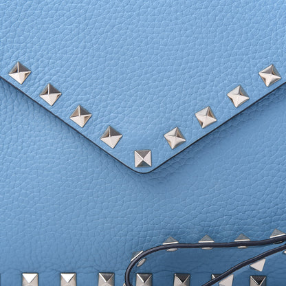 Valentino Garavani Pebbled Calfskin Medium Rockstud Envelope Flat Wristlet Pouch Atlantique 9 of 9