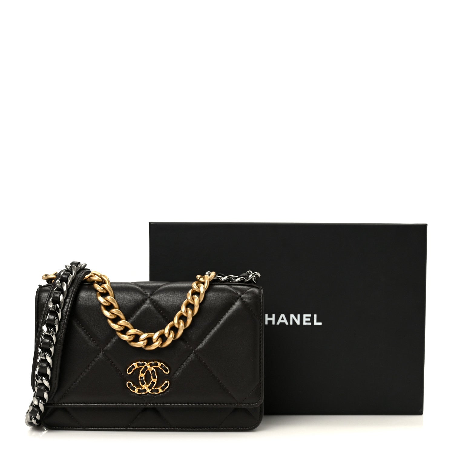Chanel Lambskin Quilted Chanel 19 Wallet On Chain WOC Dark Brown 12 of 12