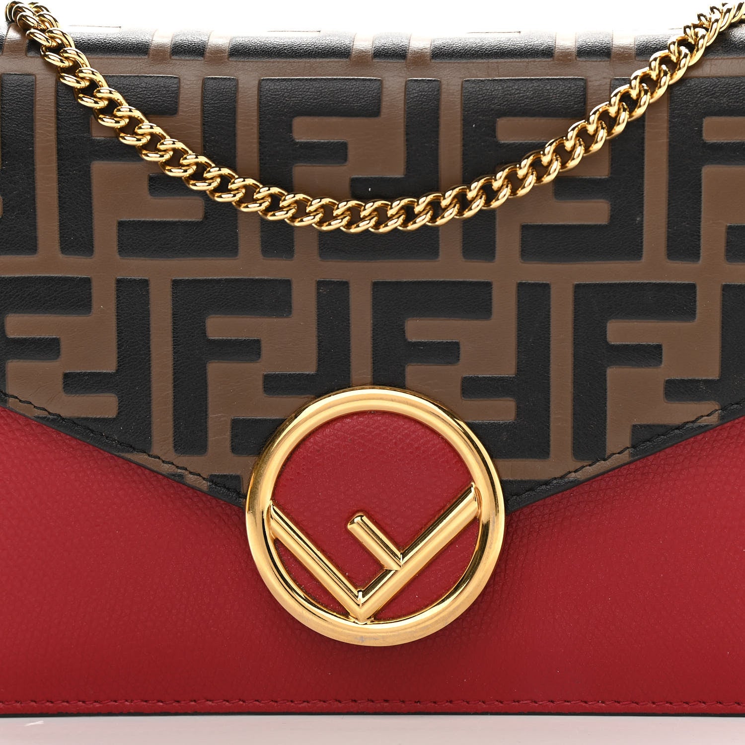 Fendi Vitello Cruise F is Fendi FF 1974 Embossed Medium Envelope Wallet On Chain Fragola Maya Black 9 of 14