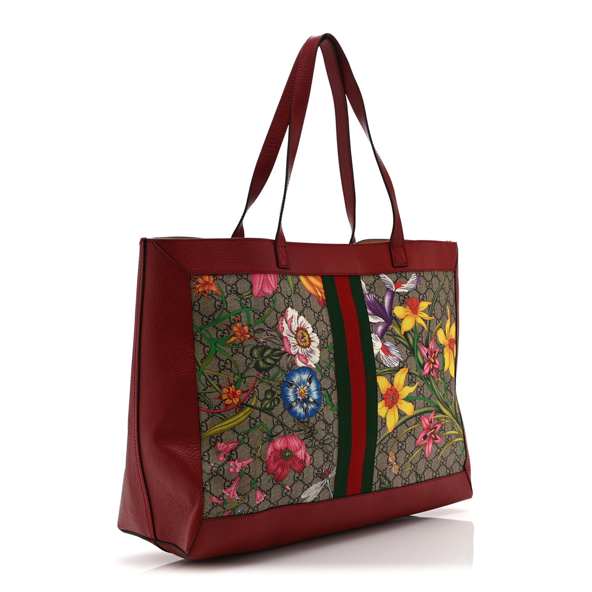 Gucci GG Supreme Monogram Flora Web Large Ophidia Tote Red 4 of 11