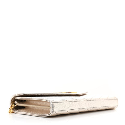 Saint Laurent Metallic Grain De Poudre Matelasse Chevron Monogram Chain Wallet Gold 4 of 11