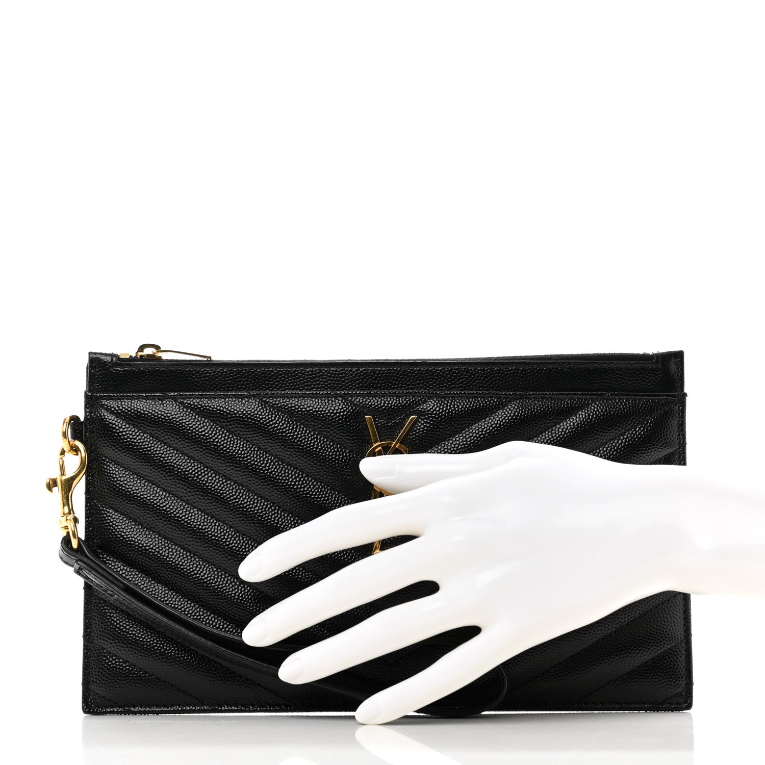 Saint Laurent Grain De Poudre Chevron Monogram Large Bill Pouch Black 2 of 9