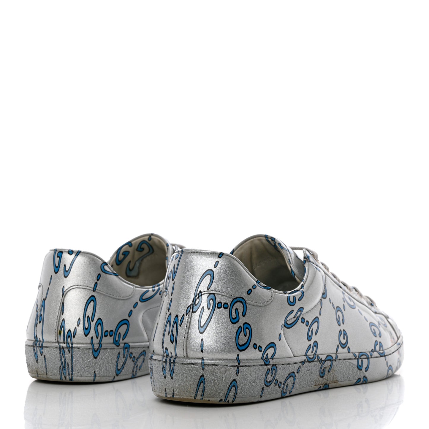 Miro Rubber Wax GucciGhost Print Mens New Ace Sneakers 10 Silver