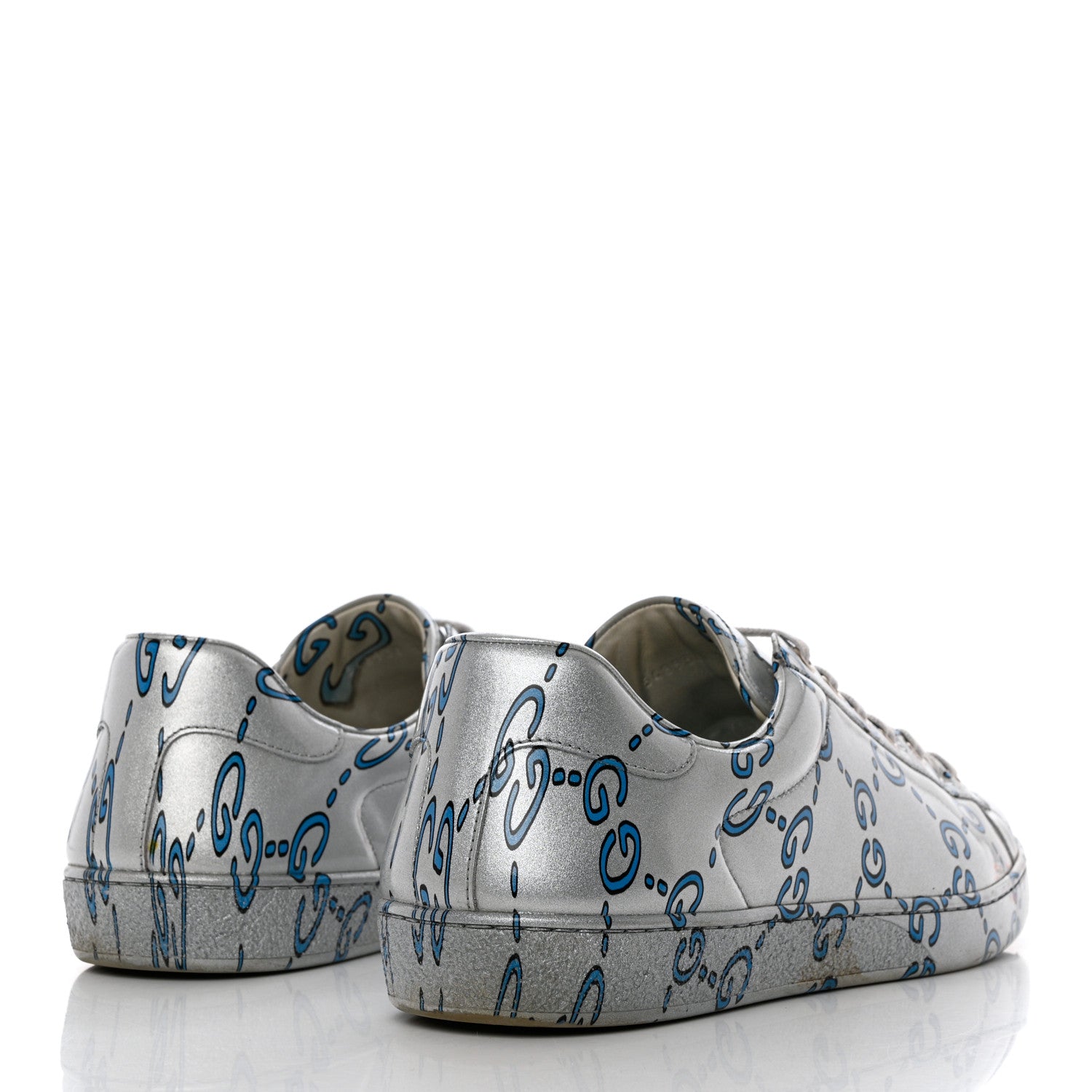 Gucci Miro Rubber Wax GucciGhost Print Mens New Ace Sneakers 10 Silver 4 of 12