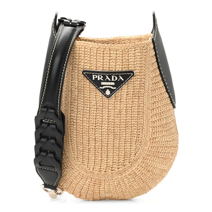 Prada Raffia Vitello Small Hobo Naturale Black 1 of 11
