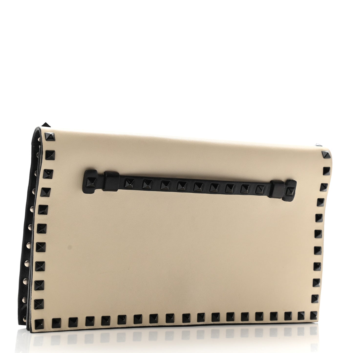 Nappa Rockstud Wristlet Clutch Black Light Ivory