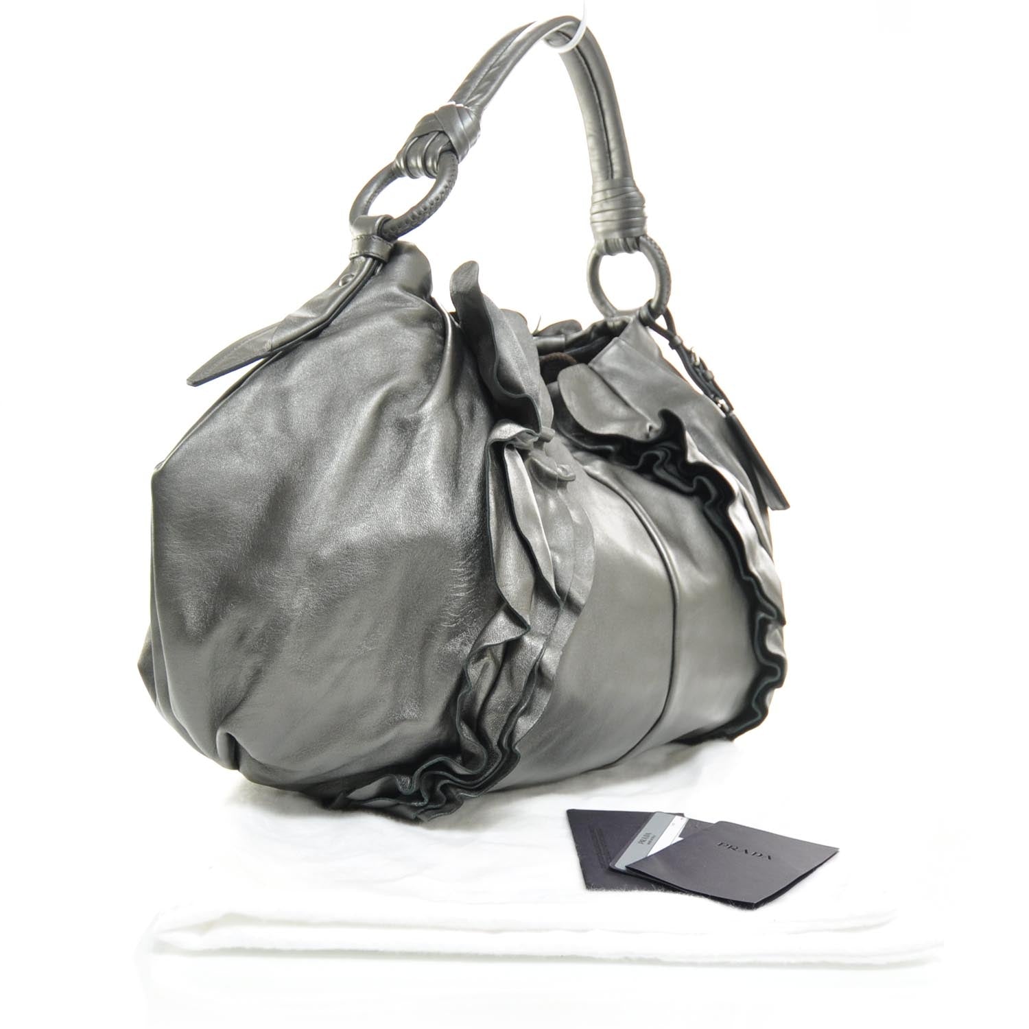 Prada Nappa Ruffle Hobo Silver 3 of 9