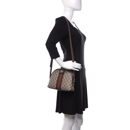 Gucci GG Supreme Monogram Textured Dollar Calfskin Web Small Ophidia Dome Shoulder Bag Beige Ebony New Acero 2 of 10