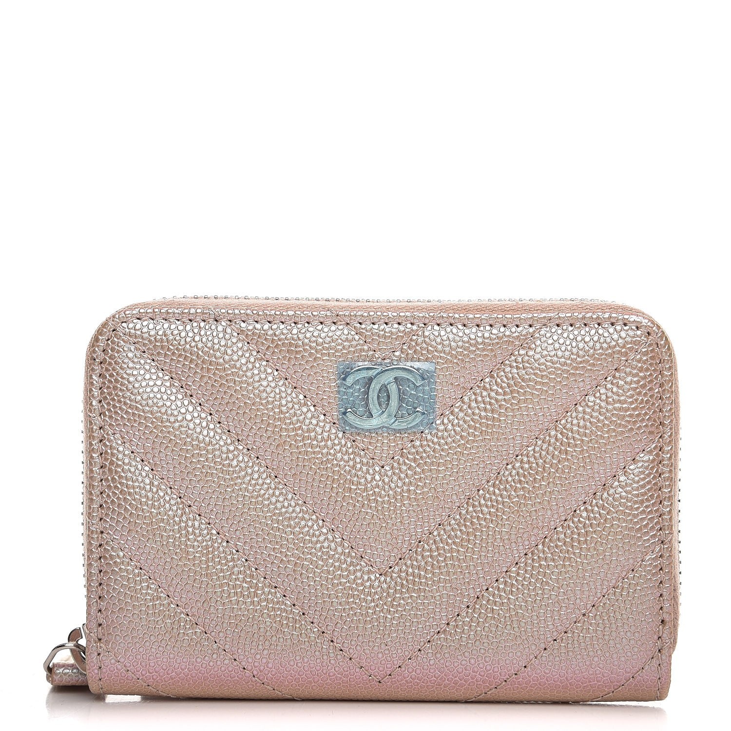 Chanel Metallic Caviar Chevron Quilted Zip Around Coin Purse Light Gold 1 of 7
