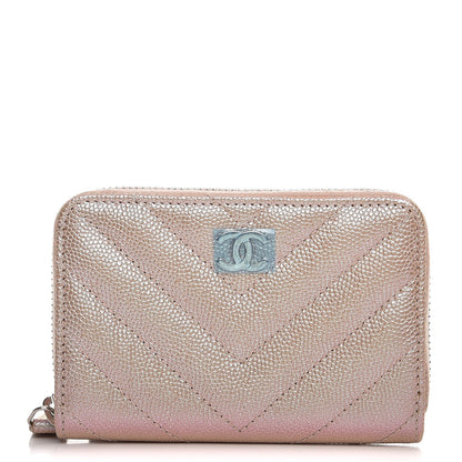 Chanel Metallic Caviar Chevron Quilted Zip Around Coin Purse Light Gold 1 of 7