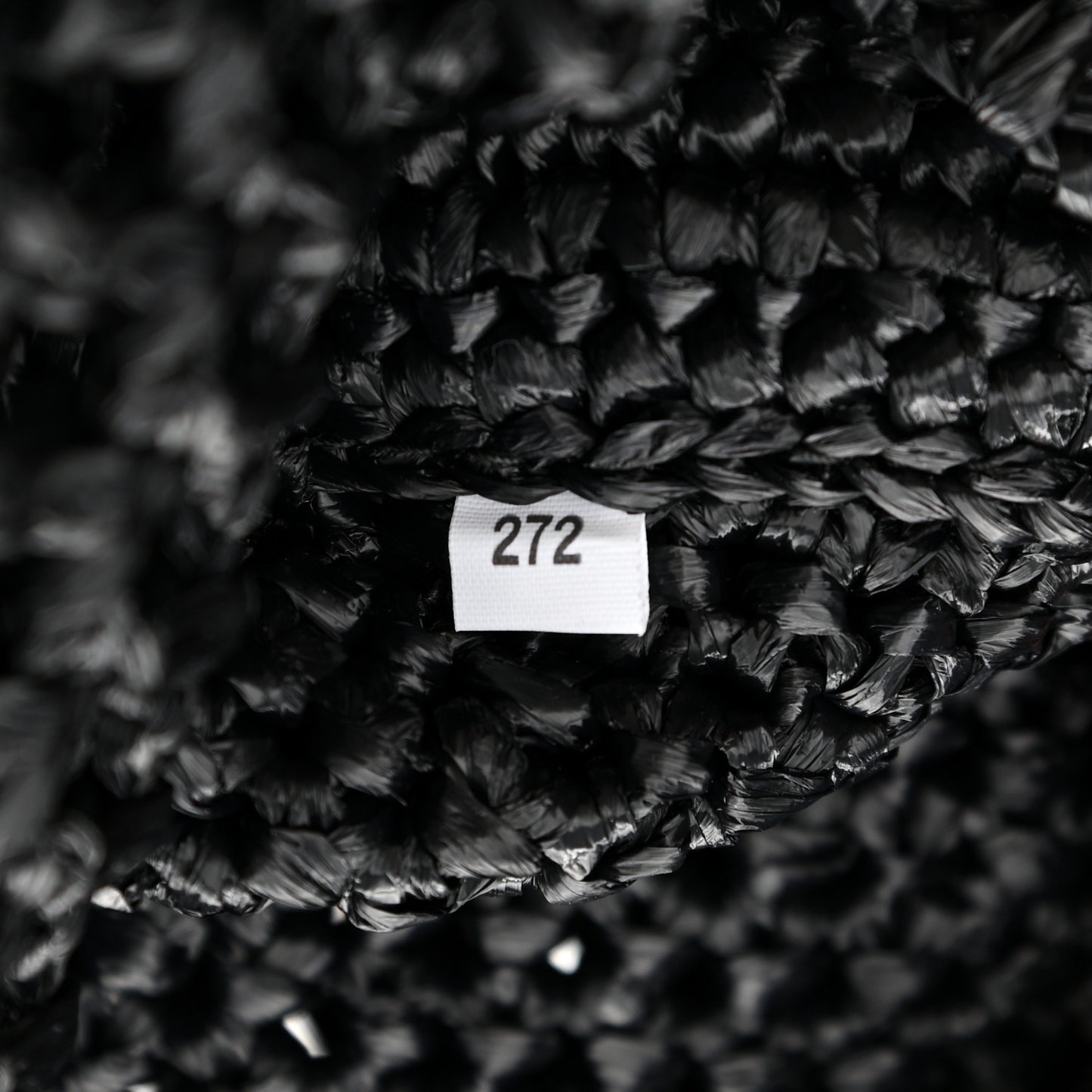 Yarn Raffia Effect Crochet Logo Embroidered Shopping Tote Bag Black