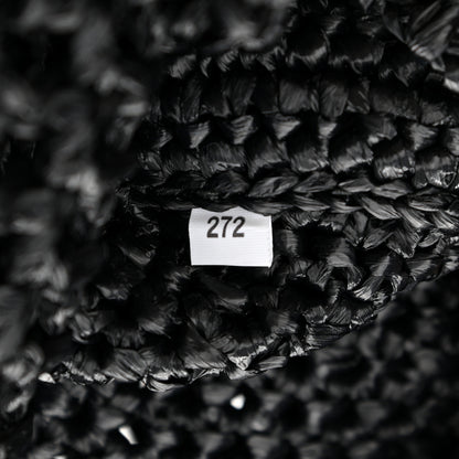 Prada Yarn Raffia Effect Crochet Logo Embroidered Shopping Tote Bag Black 6 of 9