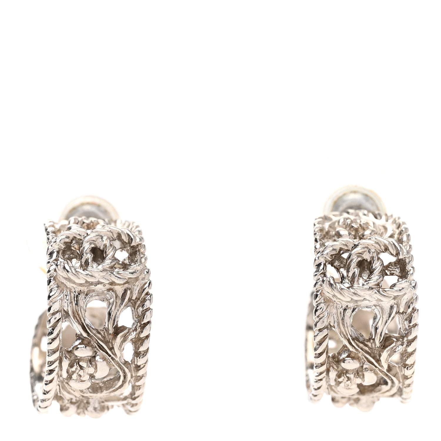 Chanel CC Camellia Hoop Earrings Silver 1 of 4