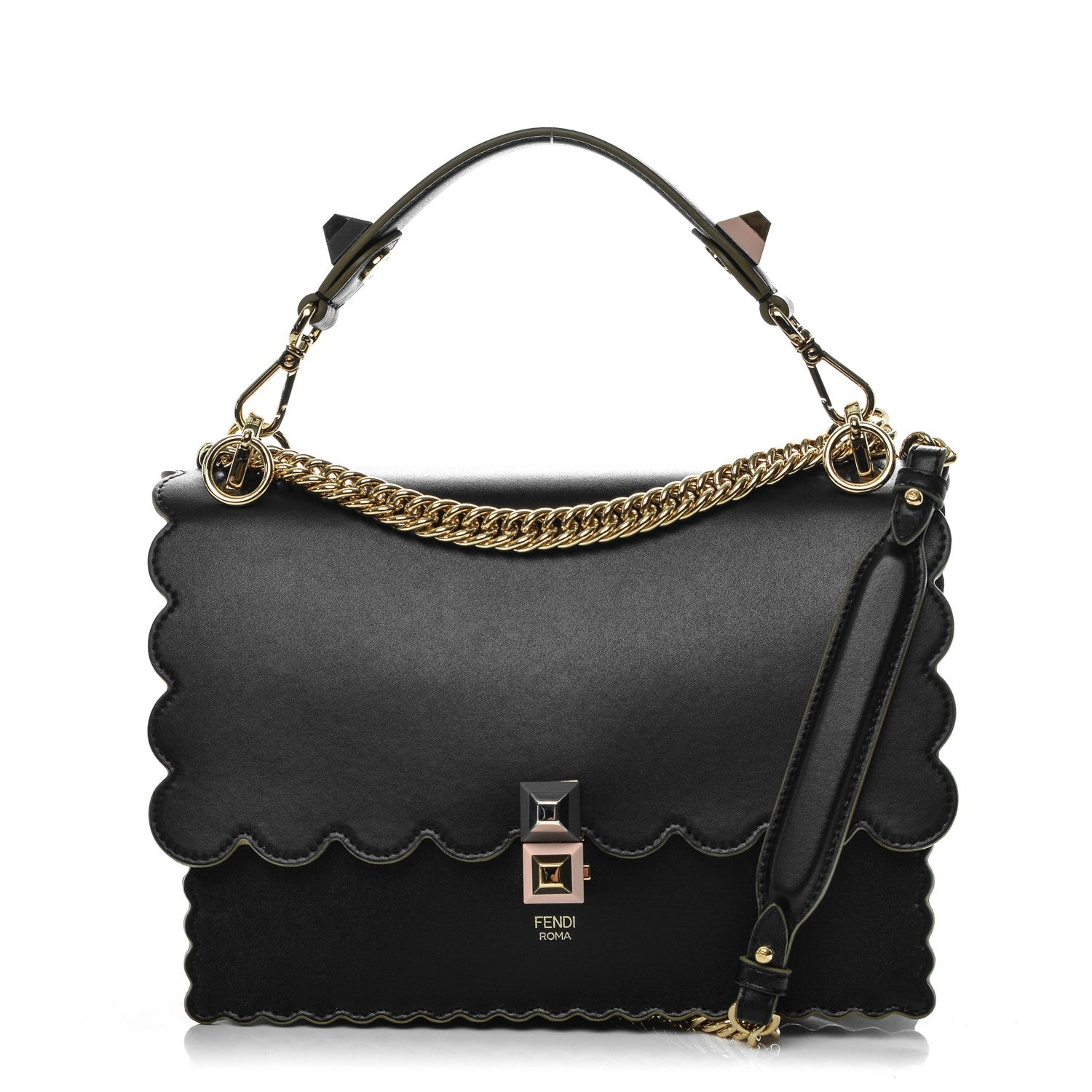 Fendi Vitello Liberty Scalloped Studded Kan I Shoulder Bag Black 1 of 7